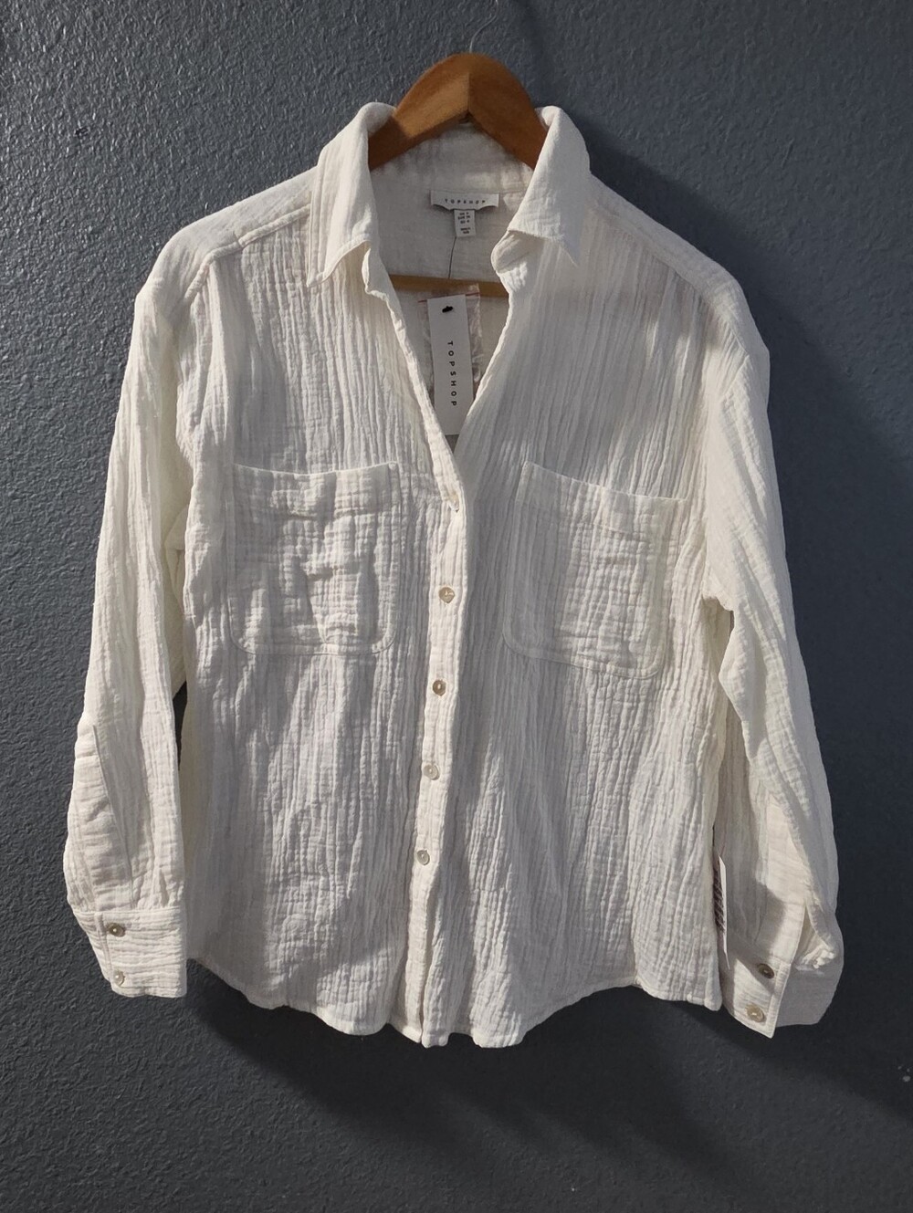 Topshop Cream Lightweight Button-Up Shirt Jacket Size 4
